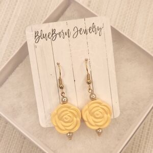 Handmade Yellow Rose Earrings - 18k Gold Plated